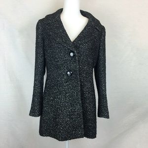 Talbots - Wool Blend, Lined, Black Tweed Coat